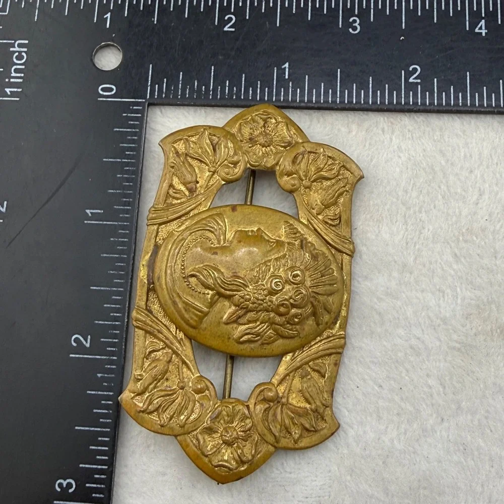 Vintage Brass Cameo Brooch Sash Pin